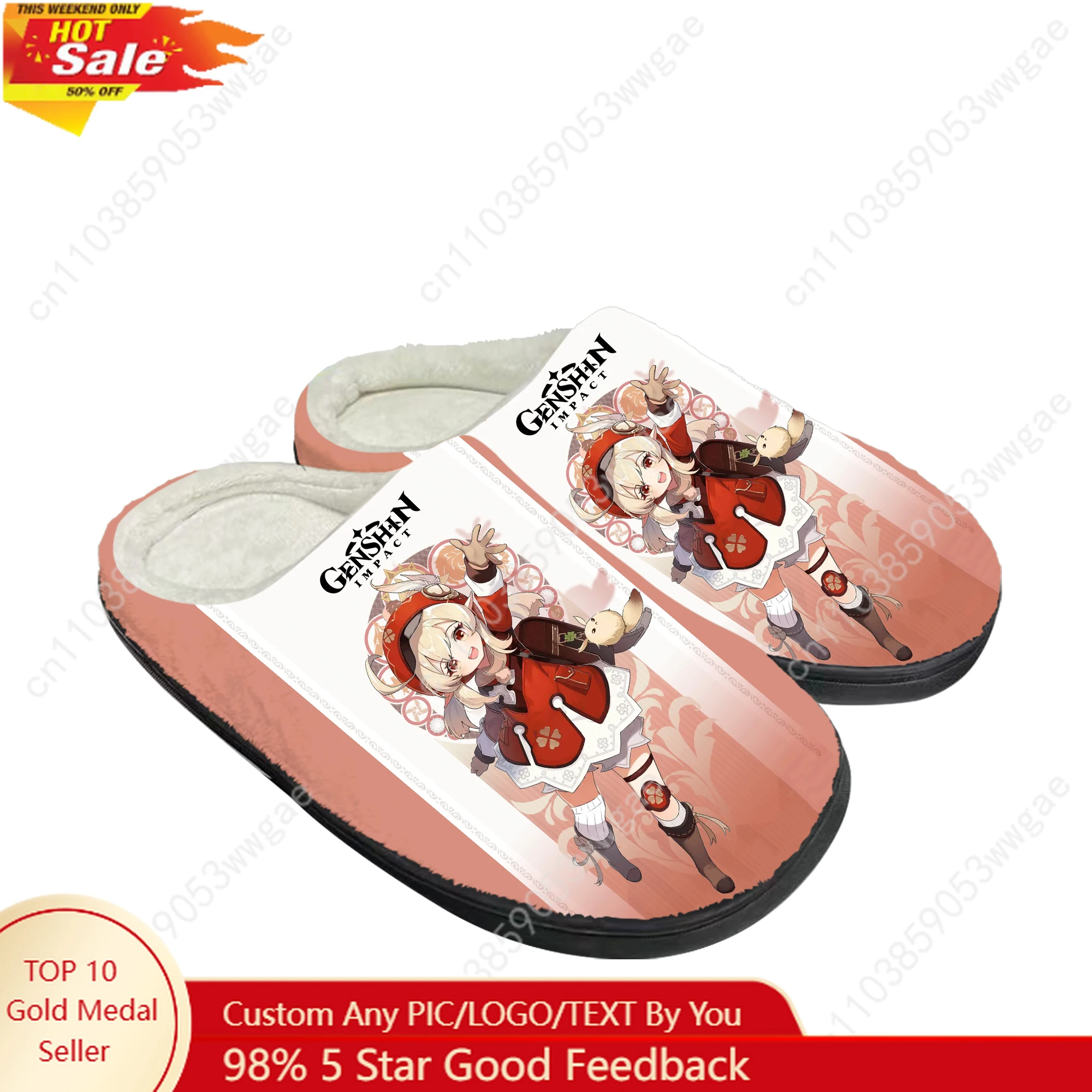 

Genshin Klee Cotton Shoes Family Slippers Mens Womens Teenagers High Quality Plush Bedroom Casual Warm Shoes Customized Slippers