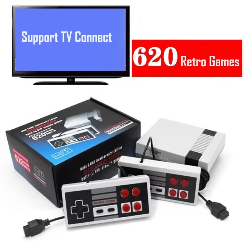 Built-in 620 Classic Retro Games Handheld Video Game Console 8 Bit NES 2 Gamepads Dual Players AV Output For TV Boy Kids Gift