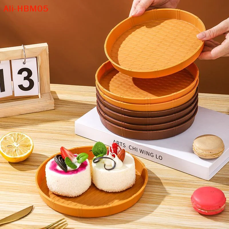 (HB05)1Pcs Bamboo Woven Circular Disc Dinner Plate Fruit And Snack Trays Breakfast Plate For Daily Gatherings And Outdoor Use
