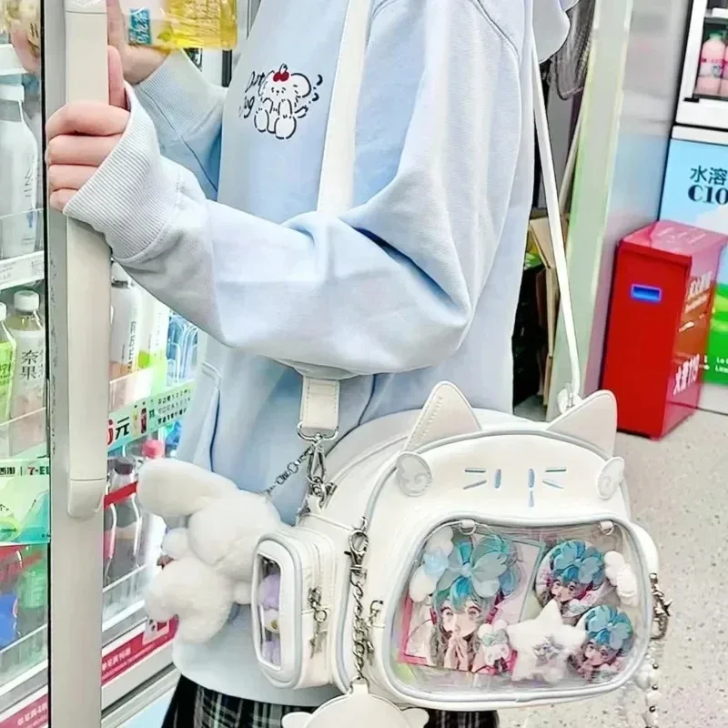 Y2K Korean Harajuku Japan Kawaii Cat Ita White Crossbody Bag Vintage Mini Backpacks Aesthetic Cute Shoulder Crossbody Bags Women