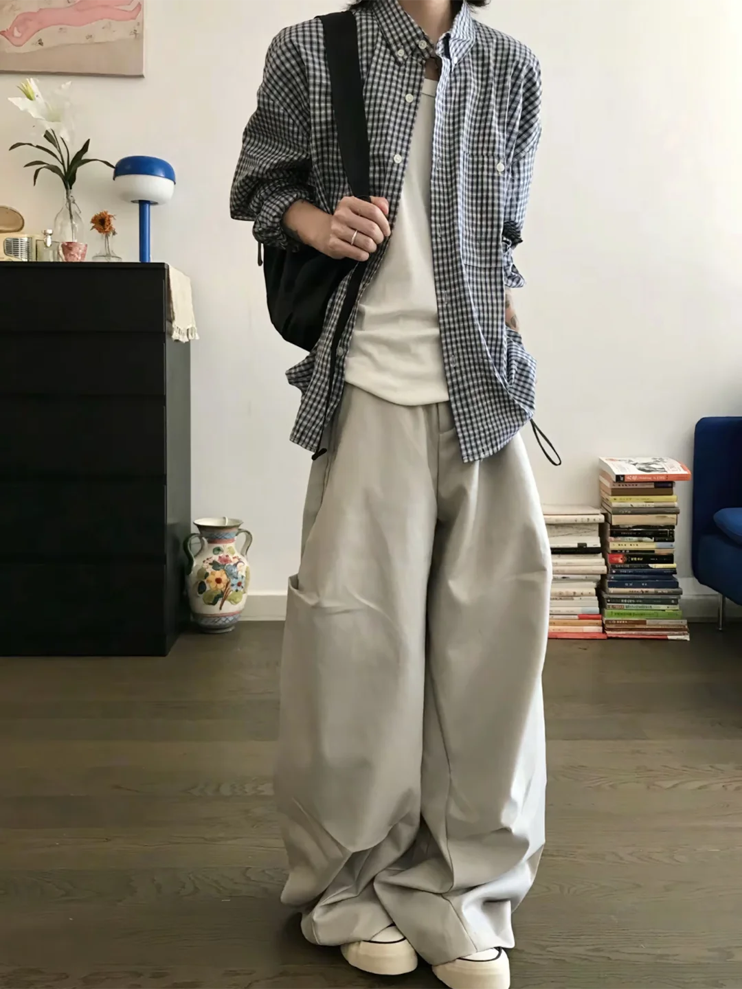 

Синяя клетчатая рубашка с длинными рукавами, мужская повседневная верхняя одежда в американском стиле, осенний сезон, свободный крой, дизайн с цветными блоками и пуговицами