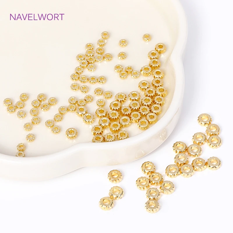 18K Gold Plated Brass Round Corrugated Spacer Beads Bulk Beads For Jewelry Making DIY Bracelet Necklace Accessories Wholesale