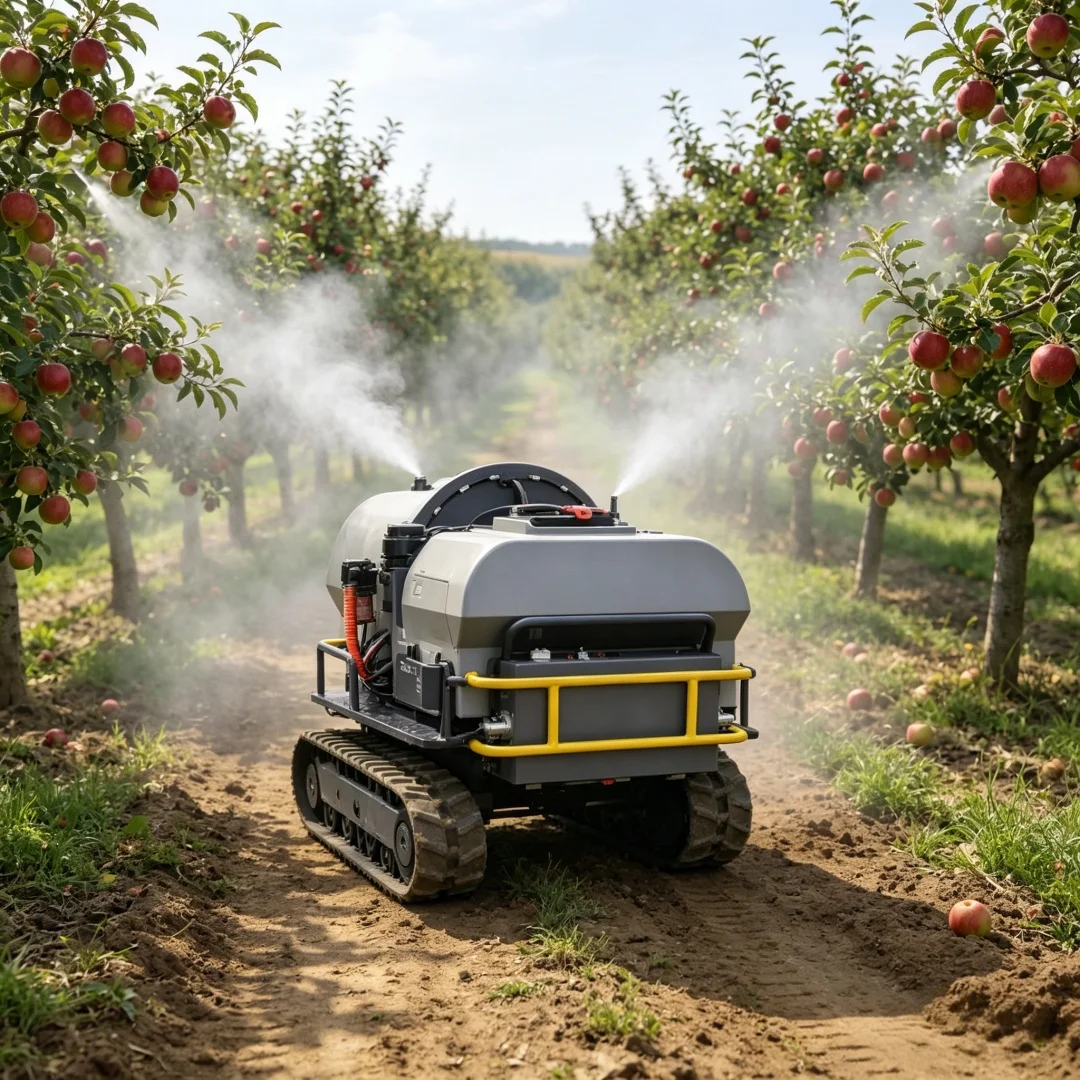 Labor Saving Crawler Type Remote Control Orchard Spraying Robot  Dust Suppression for Agriculture Use
