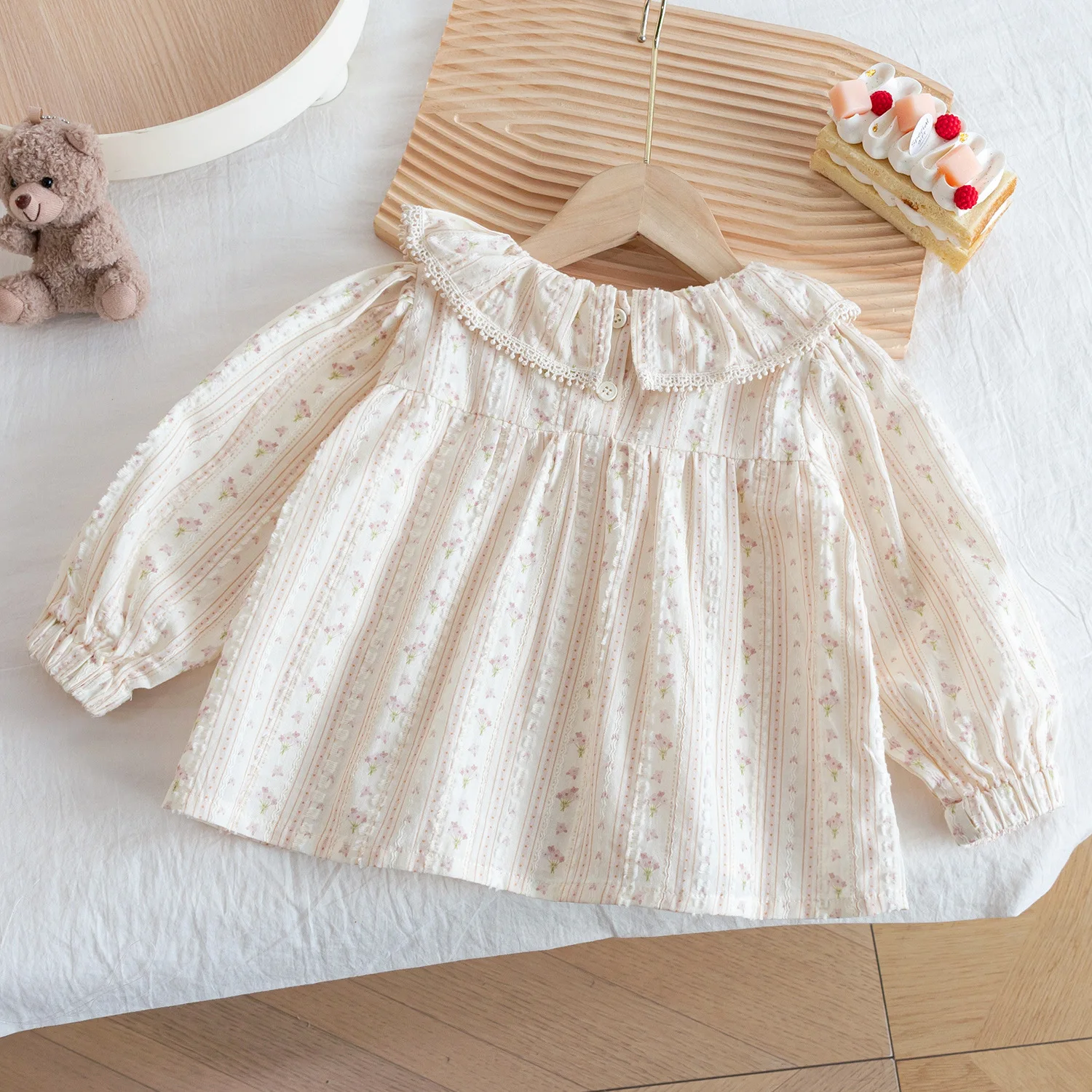 Girls Floral Blouse Spring Autumn Fashion Doll Collar Top Kids Stylish Layering Shirt For Baby Girls