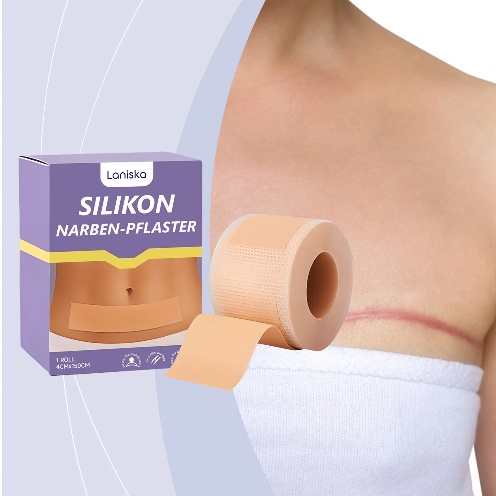 Laniska Silicone Scar Tape Roll Repair Sticker Fade Marks Improve Scar Condition Gentle Skin‑Friendly Patch For Body Skin Care