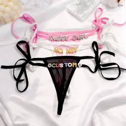 Bragas sexis con nombre personalizado y letras, tangas para mujer, diamantes de imitación, Tanga, Bikini, ropa interior, pantalones cortos de cintura baja, espalda en T, S-XL