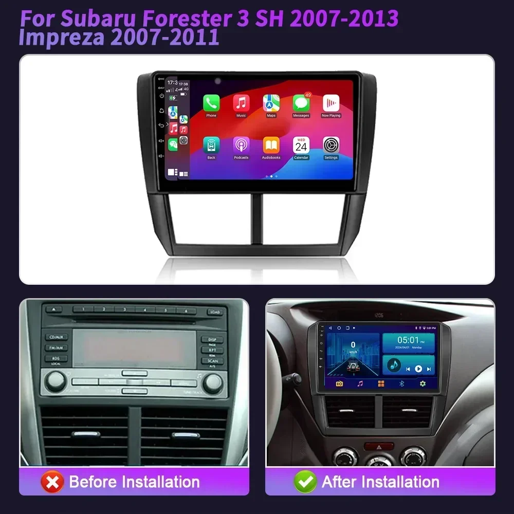 Android 14 For Subaru Forester 3 SH 2007-2013 Impreza 2007-2011 Car Radio Multimedia Navigation Wireless BT Carplay Touch Screen