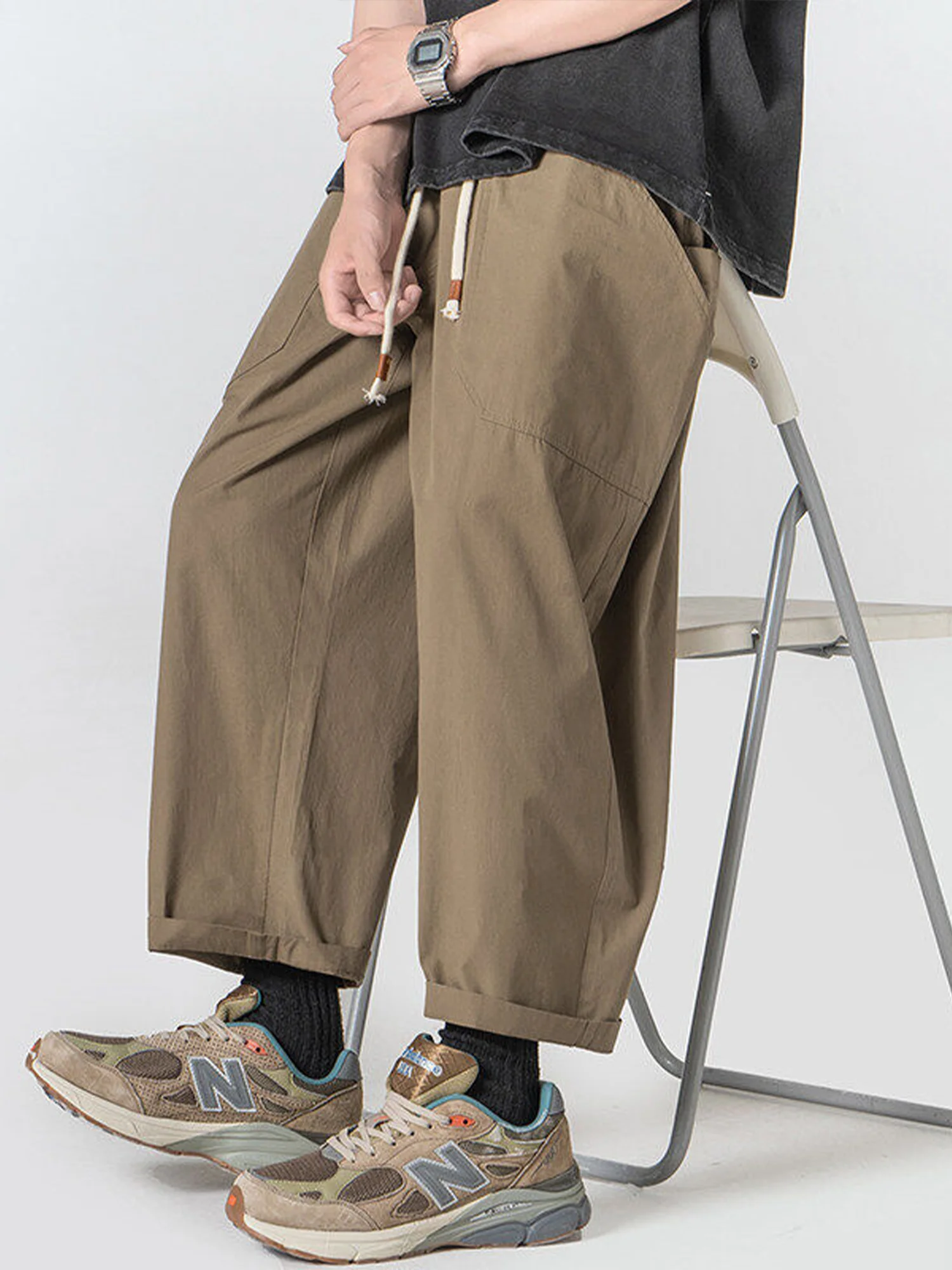 

Cé Brown Loose Fit Summer Thin Cotton Workwear Pants Men's Straight Leg Casual Trousers Nine Points Loose Cone ape