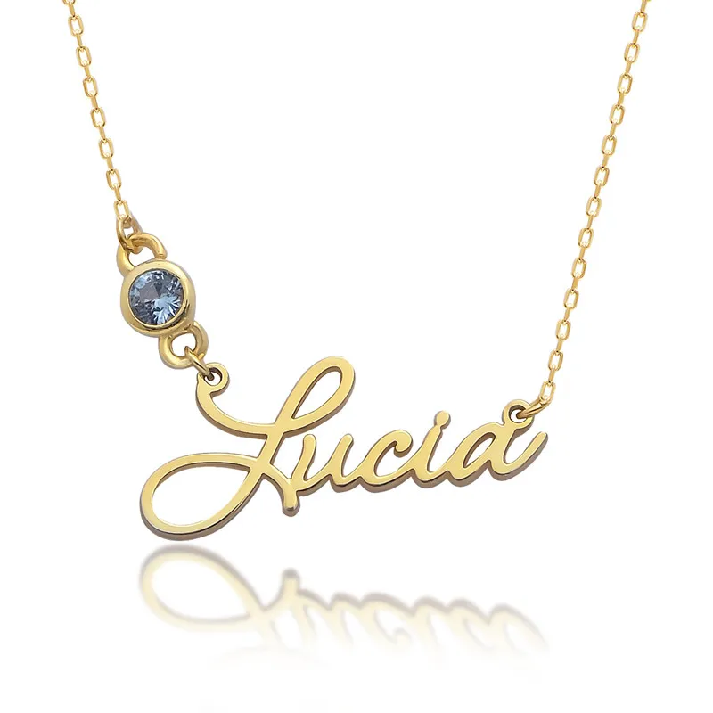 Custom Birthstone Name Necklace Gold Plated Personalized Month Stone Nameplate Necklace BirthStone Crystal Jewelry For Women