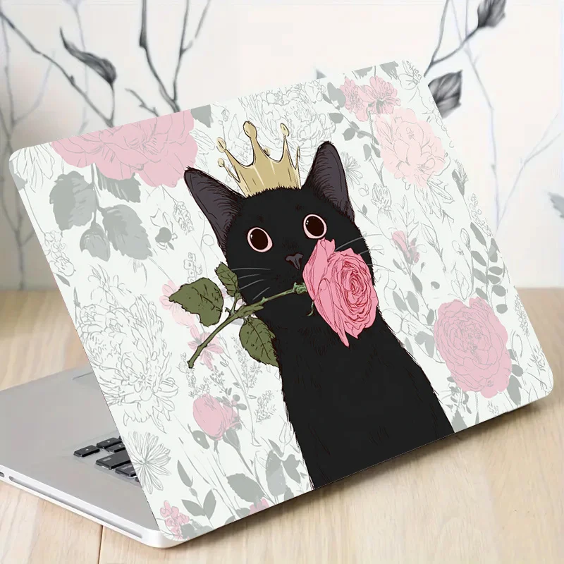 2 Black Cat Crown Notebook Stickers - Scratch-resistant PVC Material, Easy to Paste, Compatible with HP, Dell, Apple, ASUS - Cut