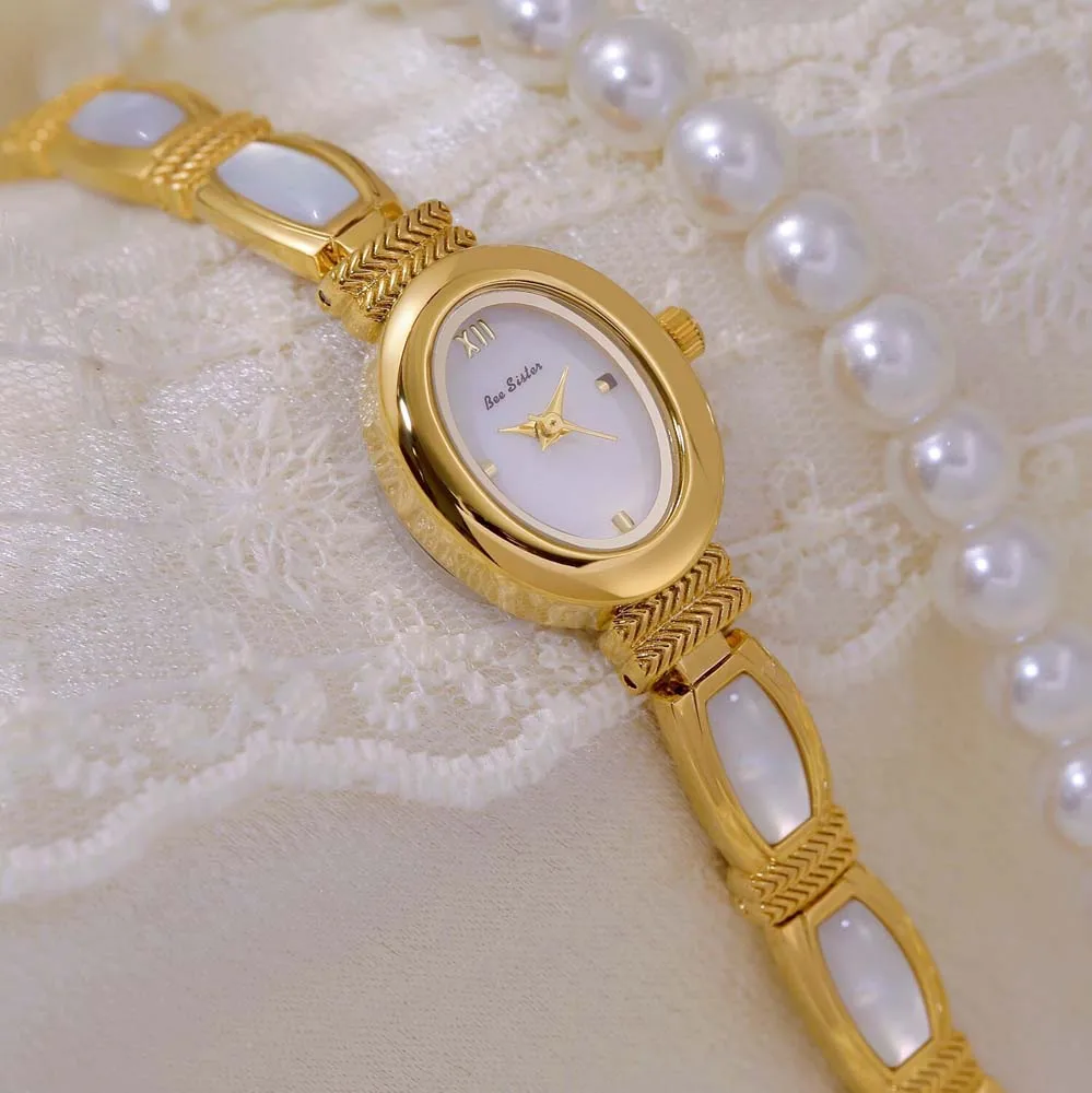 Orologi di lusso alla moda per donna Orologi da polso con bracciale a conchiglia da donna vintage dorato Orologio da donna al quarzo Relogio Feminino