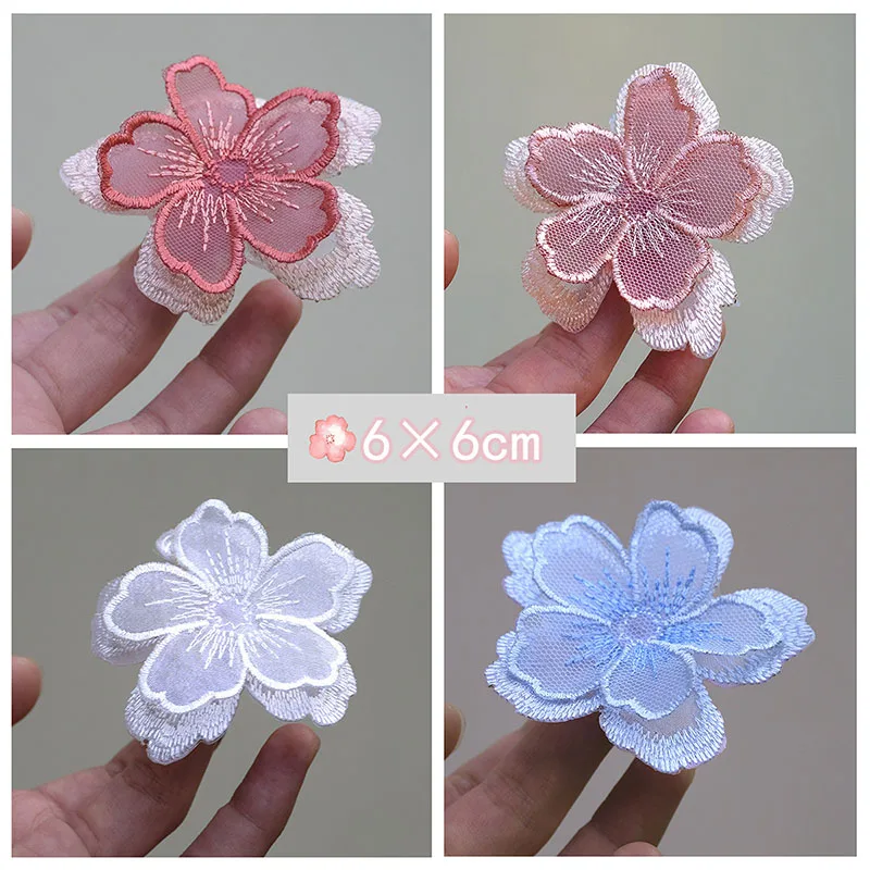 Dwuwarstwowy 3D kolorowy kwiat Organza nici do haftu materiał naszywki do prasowania na ubrania torby dekoracje DIY aplikacja 3D