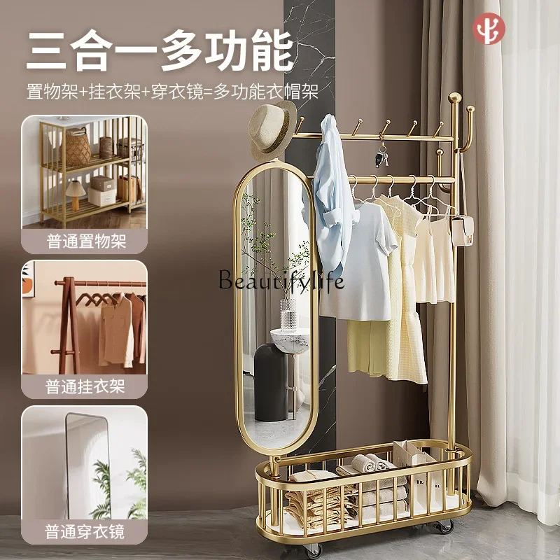 Floor-to-ceiling bedroom hanger removable household indoor with mirror dressing simple drying rack