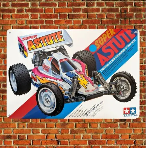 1p,Metal Poster Vintage Rc Car Tin Sign Plaque Tamiya Super Astute Buggy Boxart