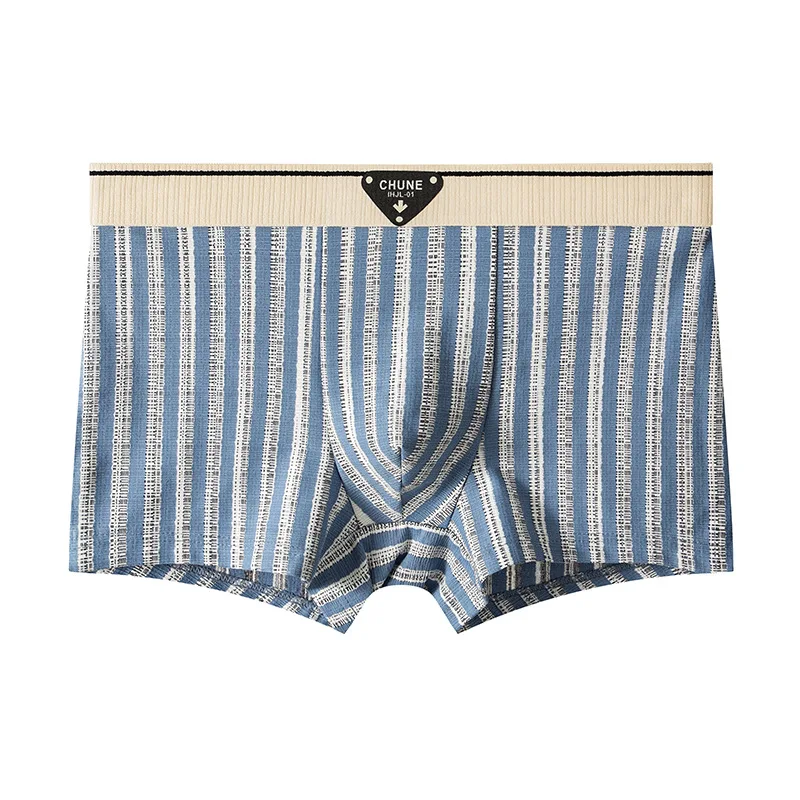 

Cotton Boxer Briefs Men Underwear Striped Mid Rise Large Size Breathable Mens Boxers