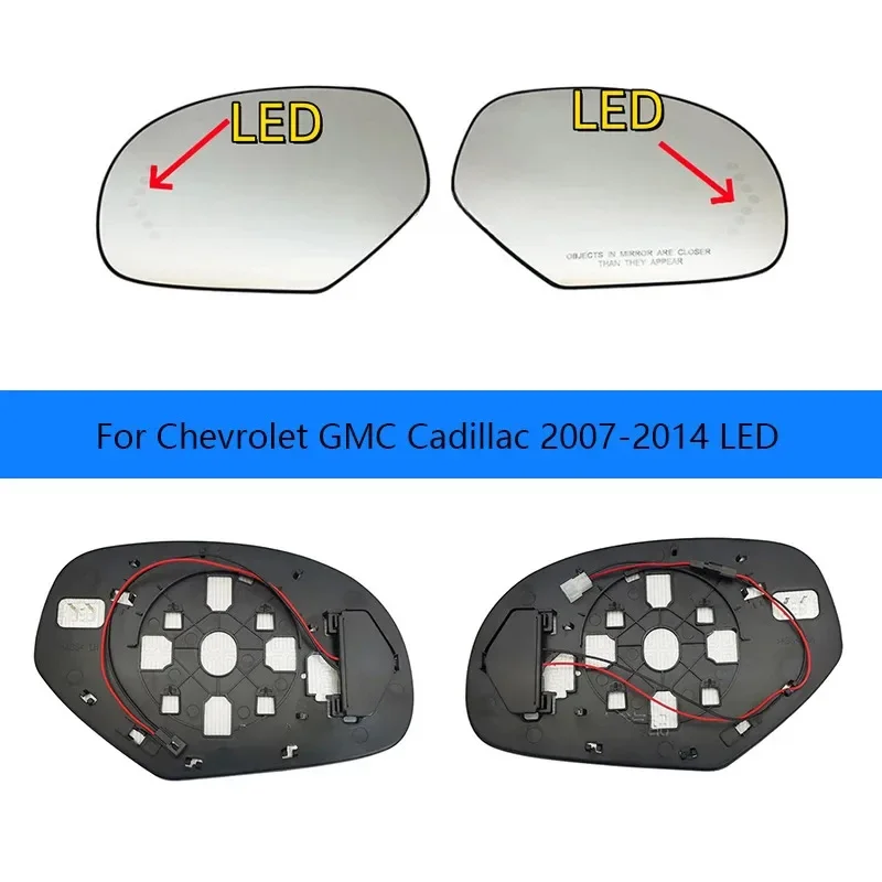 Heated Left/Right Side Rearview Mirror Glass with LED for Chevrolet GMC Cadillac 2007-2014 - Car Reflector Lens