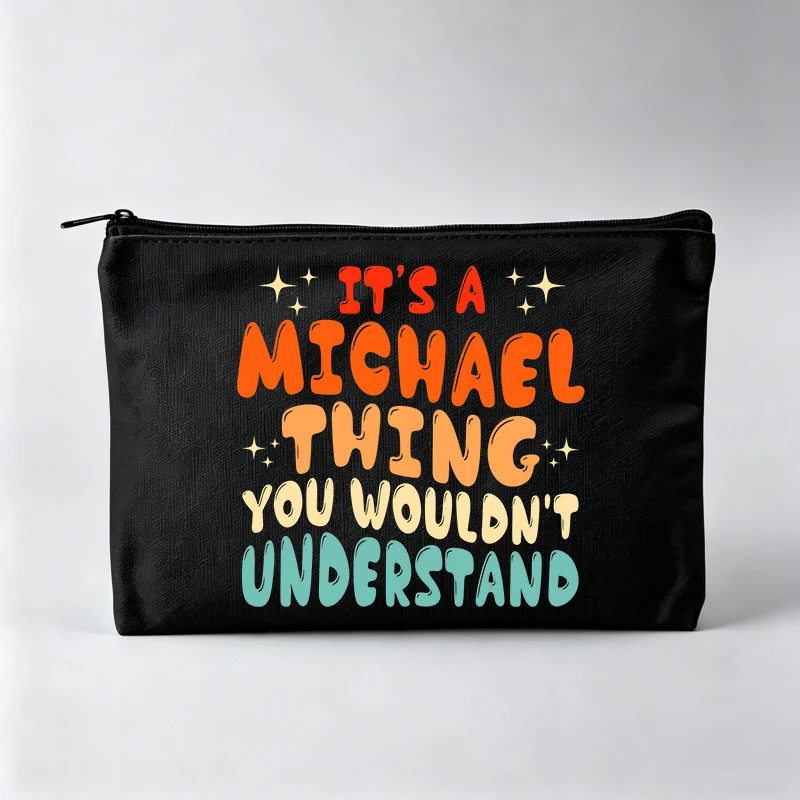 Typography Print Makeup Bag, Retro Style Cosmetic Storage Pouch for Daily Use