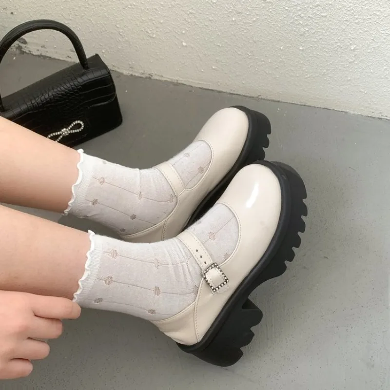 

Women Shoes Leather Shoes Black High Heels Retro Thick Heels Casual Shoe Women Shoes