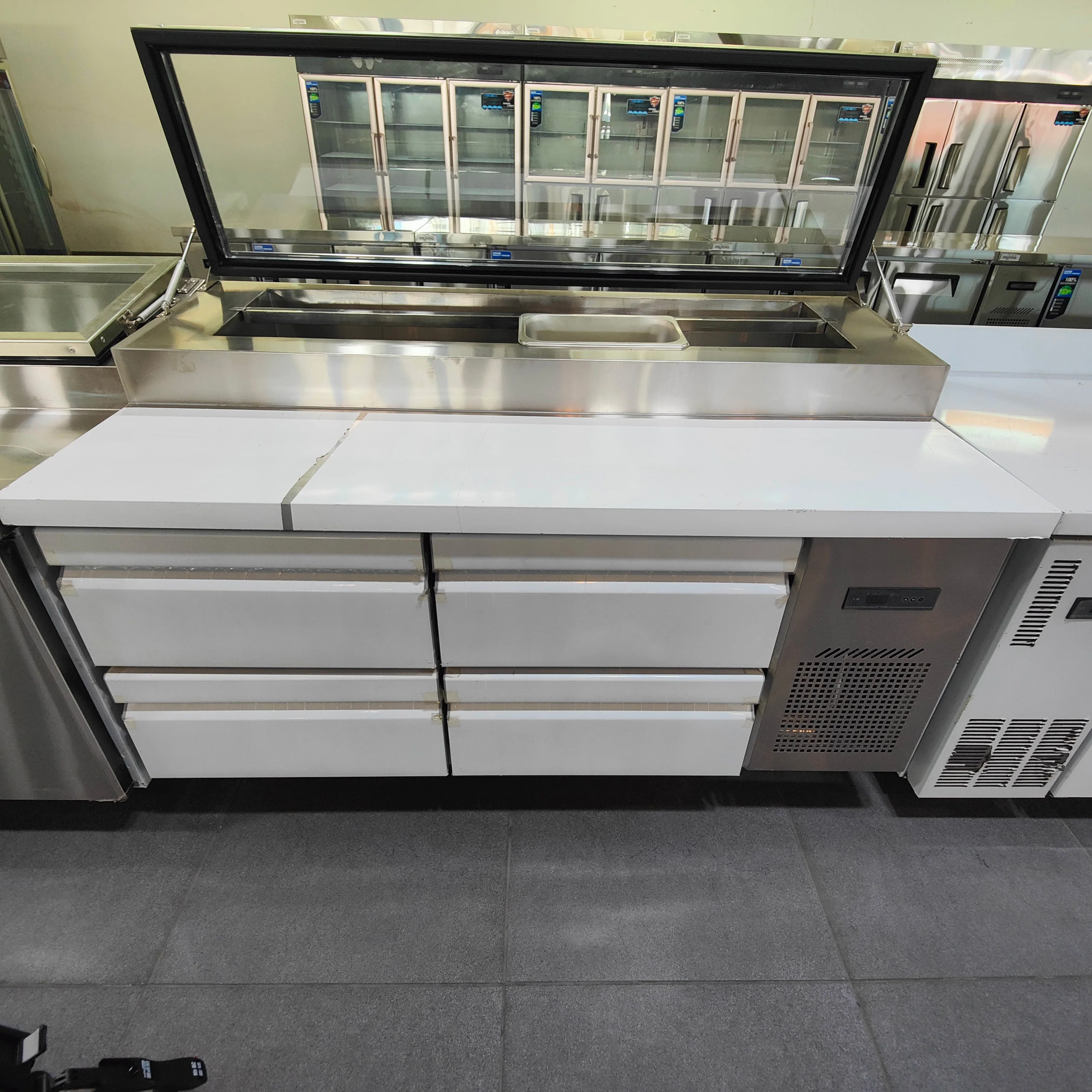 ha-Kitchen Work Table Top Refrigerator Pizza Prep Table with Four Drawers Cooling Refrigeration Equipment