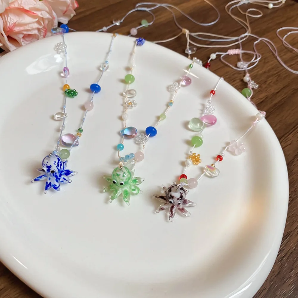 

Sea Series Octopus Glass Bead Necklace Bead Starfish Adjustable Ocean Series Necklace High-end Ornaments Beach Necklace Vacation
