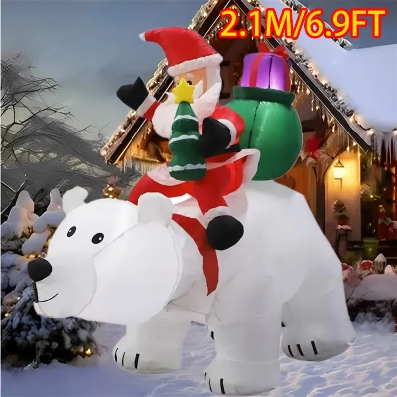 

Santa Ride Bear Inflatable Toys Christmas Decorations Built-in LED Lights Indoor Outdoor Inflatable Party Garden Ornament Decor