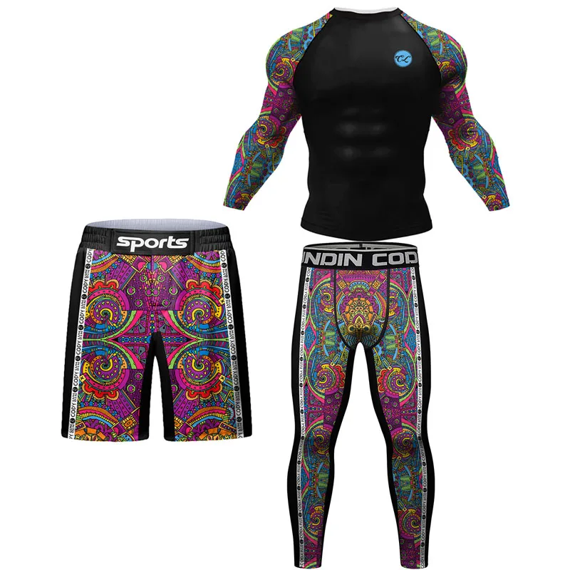 Rashguard MMA Compression T-shirt Jiu Jitsu KickBoxing Muay Thai Sets Running Shirts Leggings Running Suits Men Boxing Jerseys