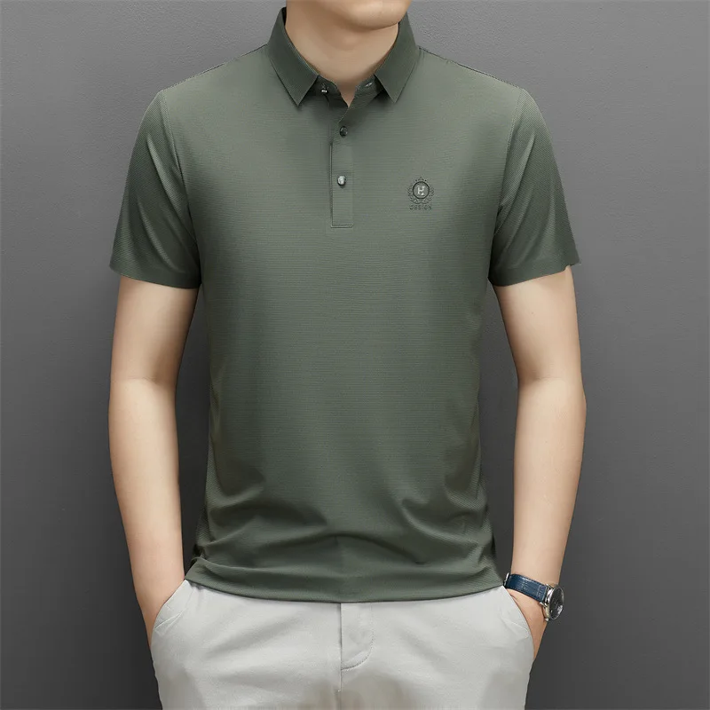 Brand Men's Business Casual Fashion Short-Sleeved Polo Shirt Summer New Ice Silk Cool Solid Color T-shirt Men