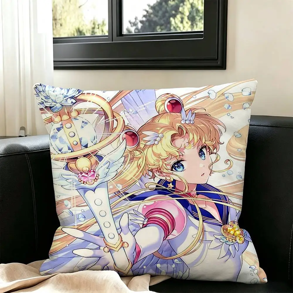 S-Sailor Moon  Pillow Case Square Double-Sided Sofa Cushion Cover Bedroom Bedside Pillow