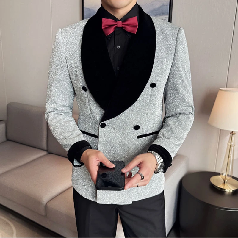 Double-breasted Suit Fashion New Men\'s Leisure Casual Tuxedo Boutique Business Solid Color Slim Fit Suit Blazers Jacket Dress