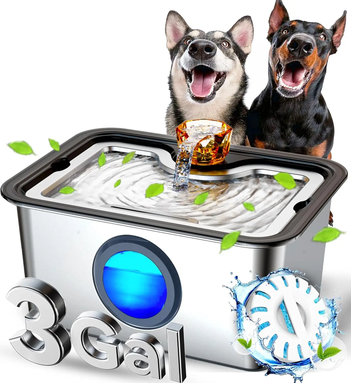 For Dog Owners, SS304 Dog Water Fountain, No Color, Ultra-Purification, Visual Window & Low Water Indicator