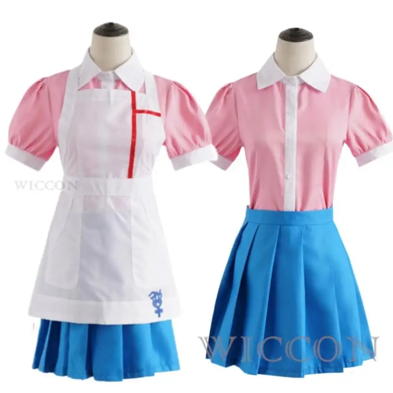 Anime Danganronpa Cosplay Game Traje para Mulheres, Mikan Tsumiki, Maid Dress, Uniforme Conjunto Completo, Halloween, Peruca de Carnaval, Roupas