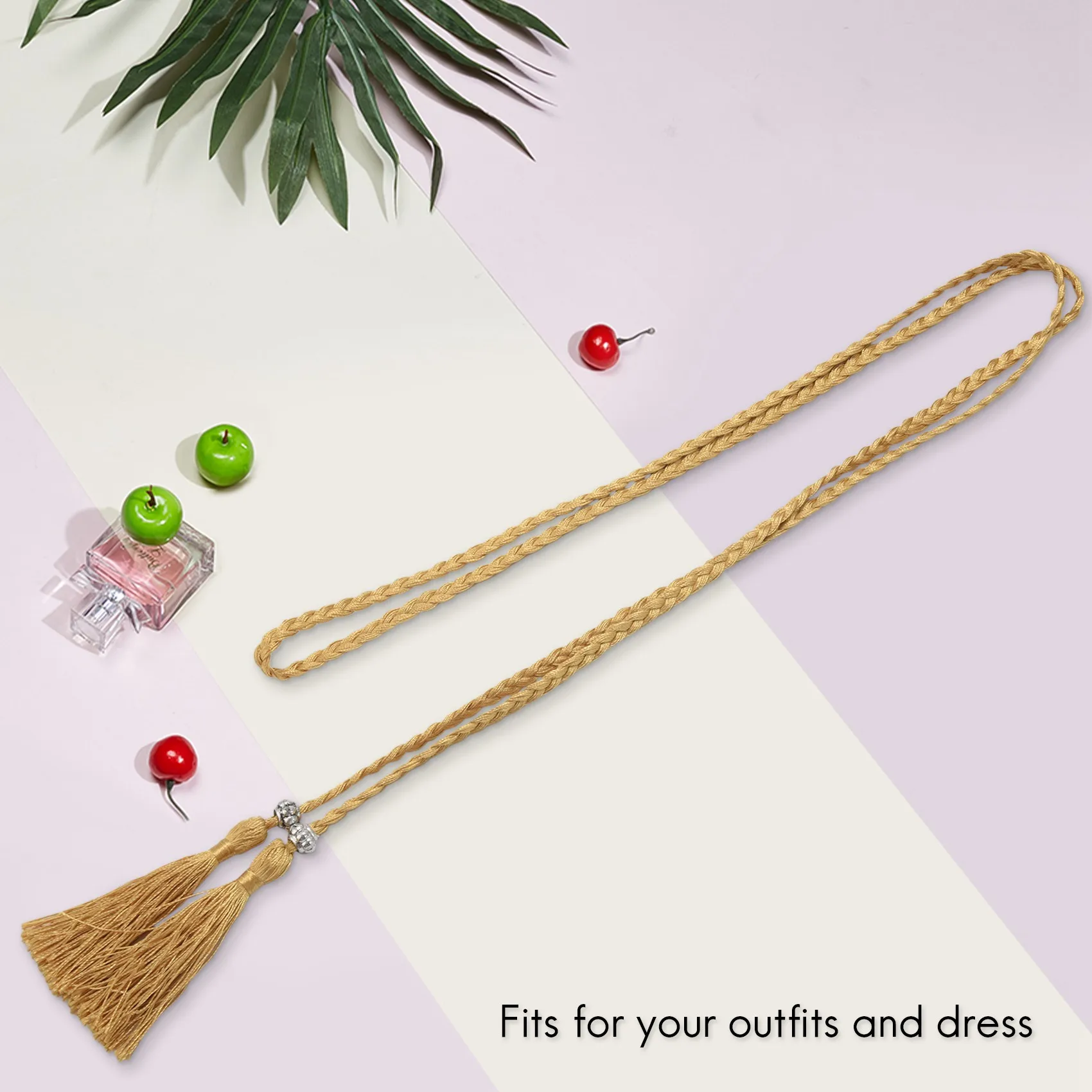 حزام شرابة منسوج، حزام شرابة منسوج، عقدة مزينة بسلسلة خصر، حبل خصر ذهبي