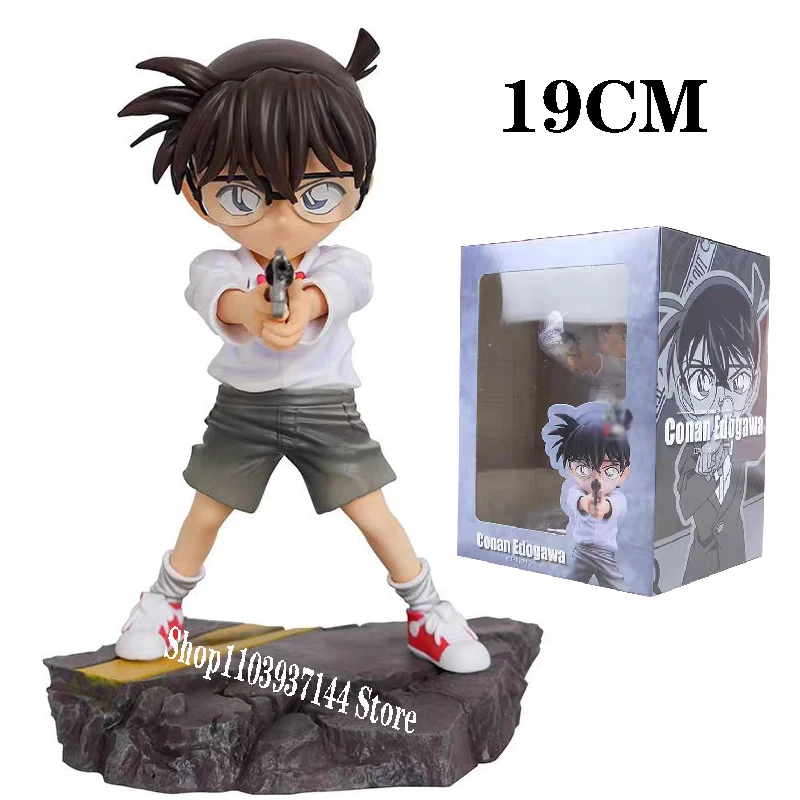 

19cm Amine Kawaii Conan Detective Figure YYDS Conan Edogawa Figures with Gun Figurine Model PVC Collectible Statue Toys Gift