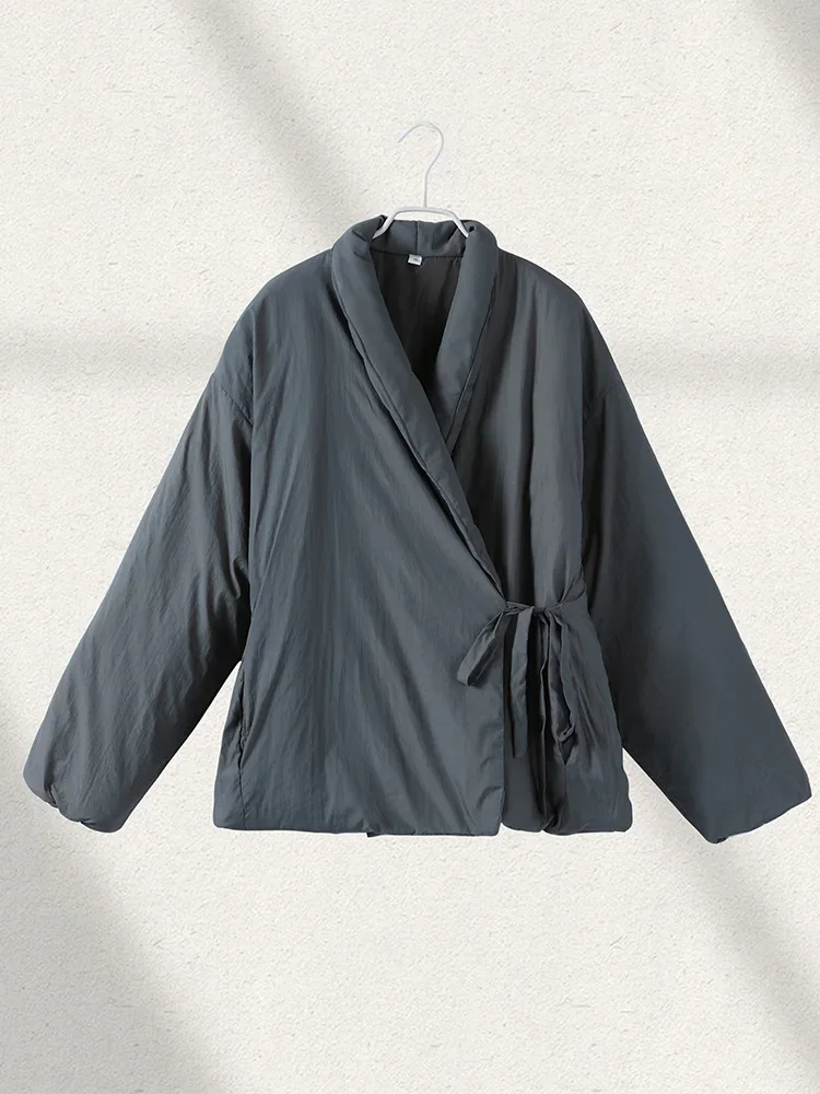 V-neck Female Coat Lace Up Thick Short Long Sleeve Open Stitch Women Jacket Warm Lady Streetwear 2026 Spring Autumn Commute