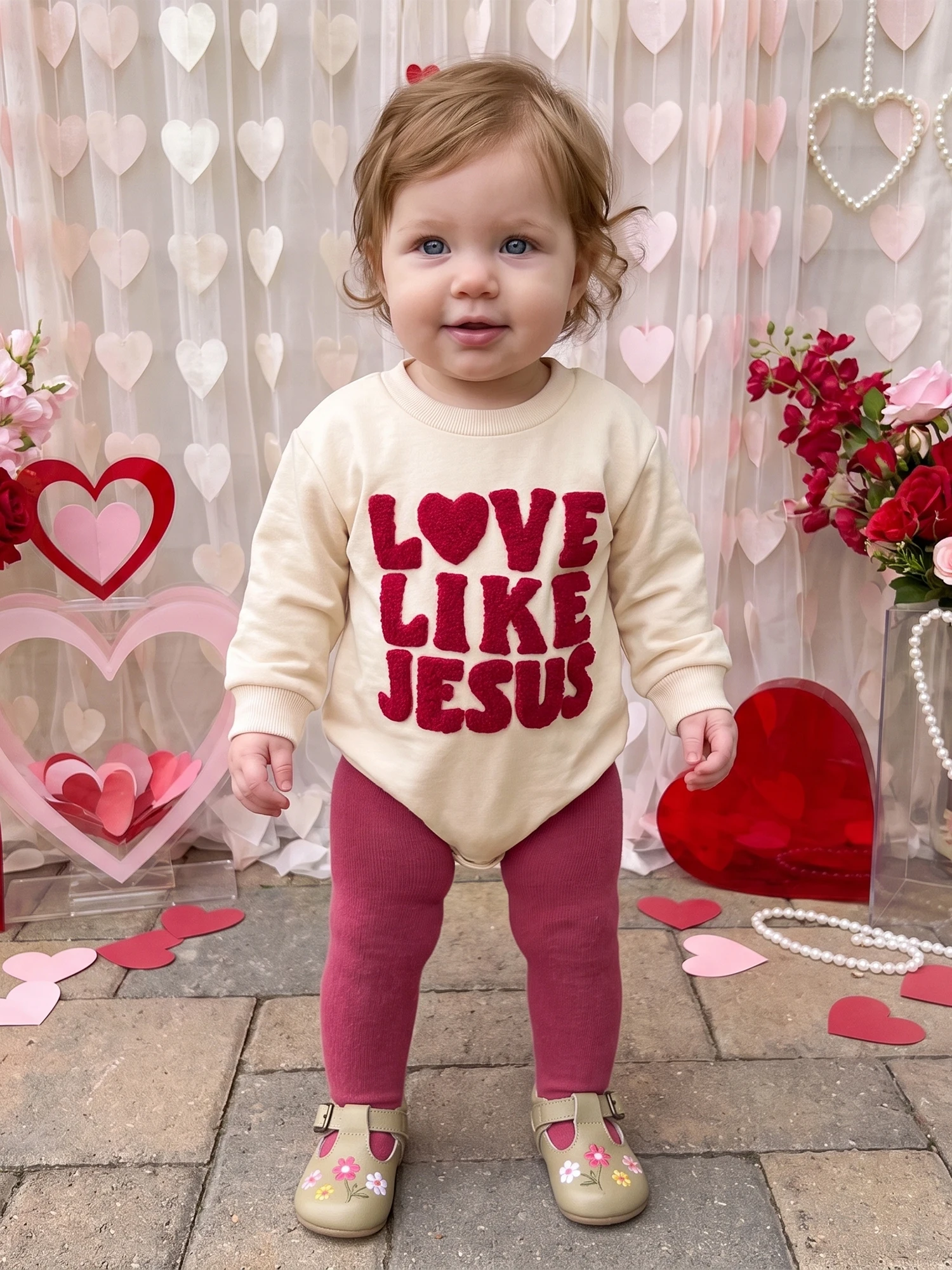 Valentines Baby Valentines Sleeve Jumpsuit Neck Valentines Romper Letter Letter Embroidery Crew Long Sleeve Jumpsuit