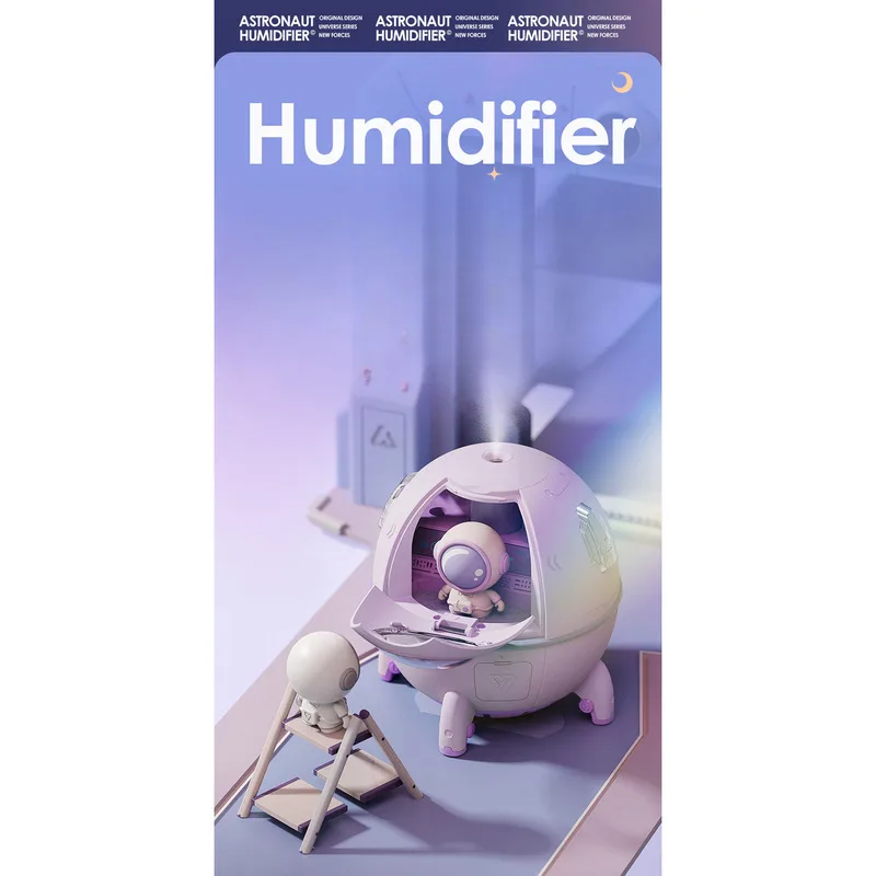 Astronaut Space Humidifier Creative Colorful Light Large Mist Output for Car Desktop Home Space Capsule Humidifier