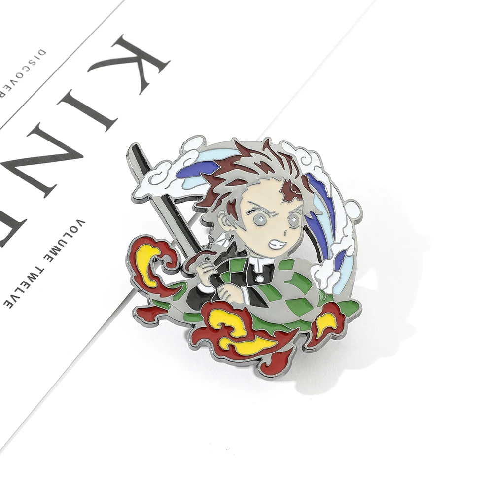 Anime Demon Slayer Agatsuma Zenitsu Hashibira Inosuke Rengoku Kyoujurou Kamado Tanjirou Kamado Nezuko Brooch Metal Enamel Badge