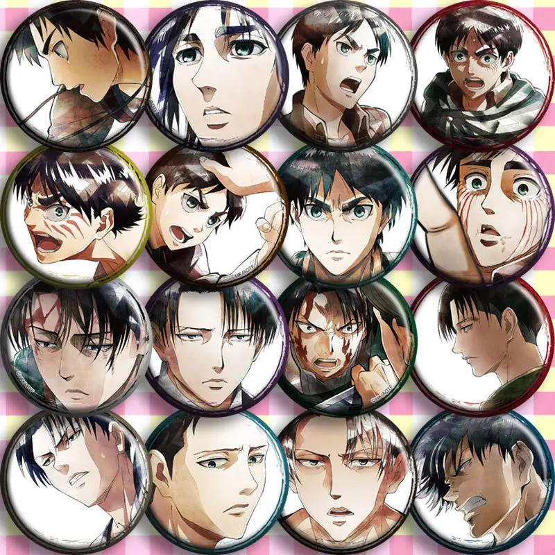 هجوم على تيتان أنيمي شارة 58 مللي متر D نوع 2D تأثيري هدية دبوس ميكاسا ليفي المشارك البضائع تحصيل مروحة الفن تذكارية مانغا