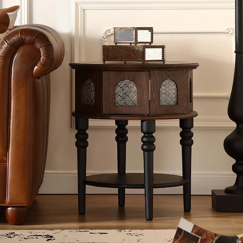 Small apartment solid wood round table living room storage small side table coffee table