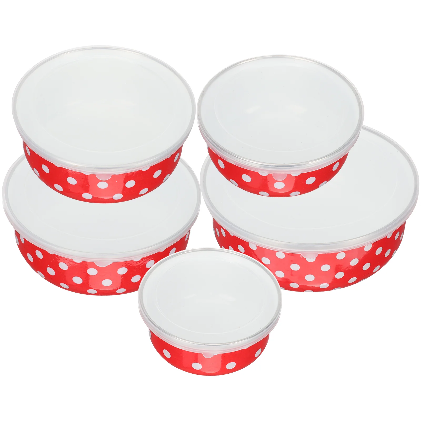 

5 Pcs Enamel Covered Bowl with Lid Salad Rice Food Containers Sealing for Kitchen Plastic Fruit Storage Child Mixing Bowls