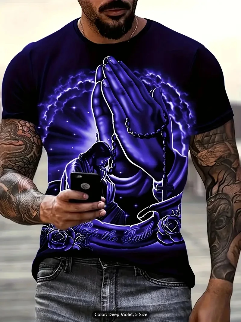 เสื้อยืดแขนสั้นพิมพ์ลาย 3D ขนาดบวกของผู้ชาย หลวมและลำลอง นุ่ม สบายและระบายอากาศได้ เหมาะสำหรับกีฬากลางแจ้ง