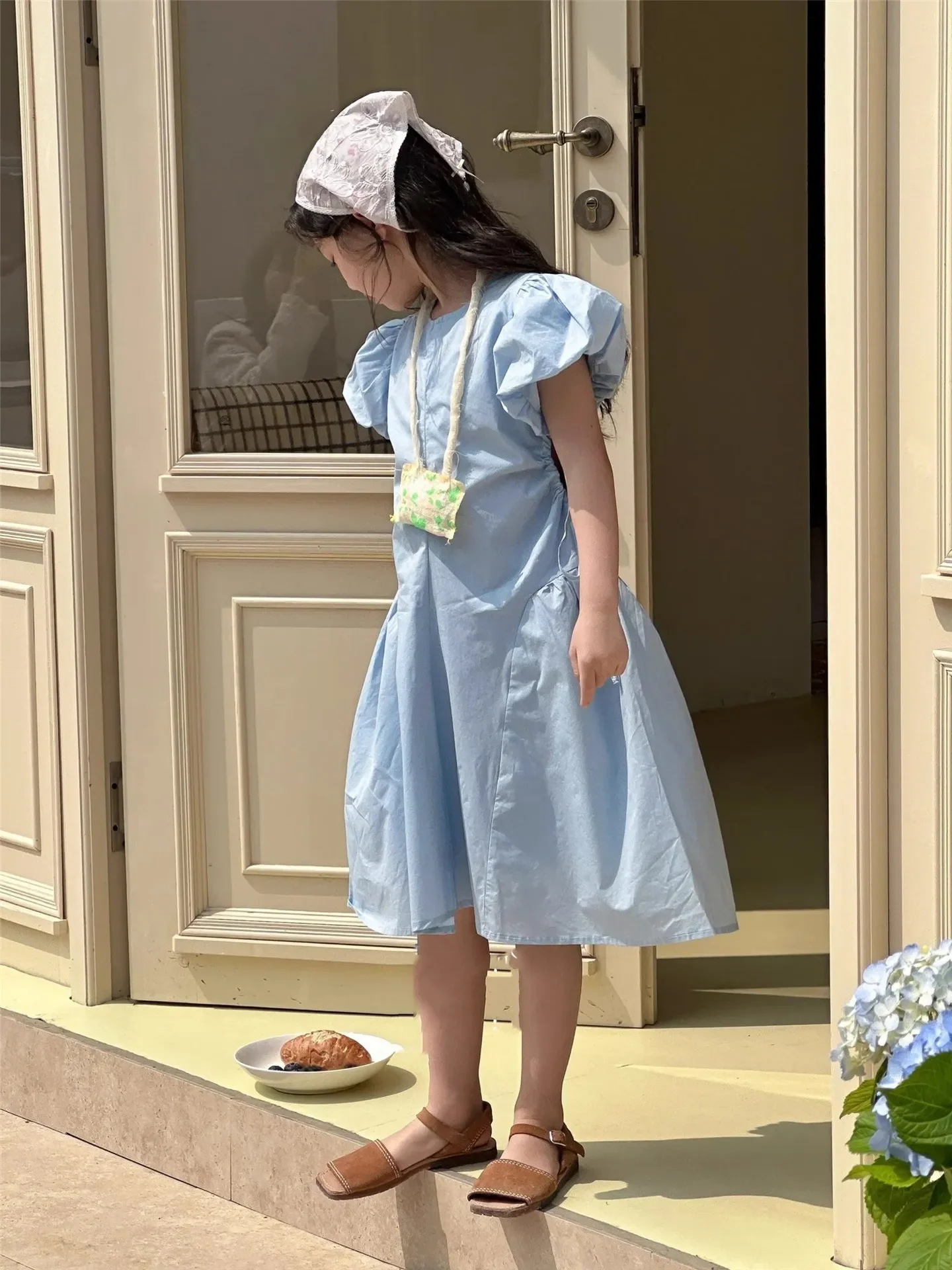 

Повседневные платья на день рождения, детская хлопковая одежда, Vestidos, 2024, летнее платье для маленьких девочек, модный топ с пышными рукавами