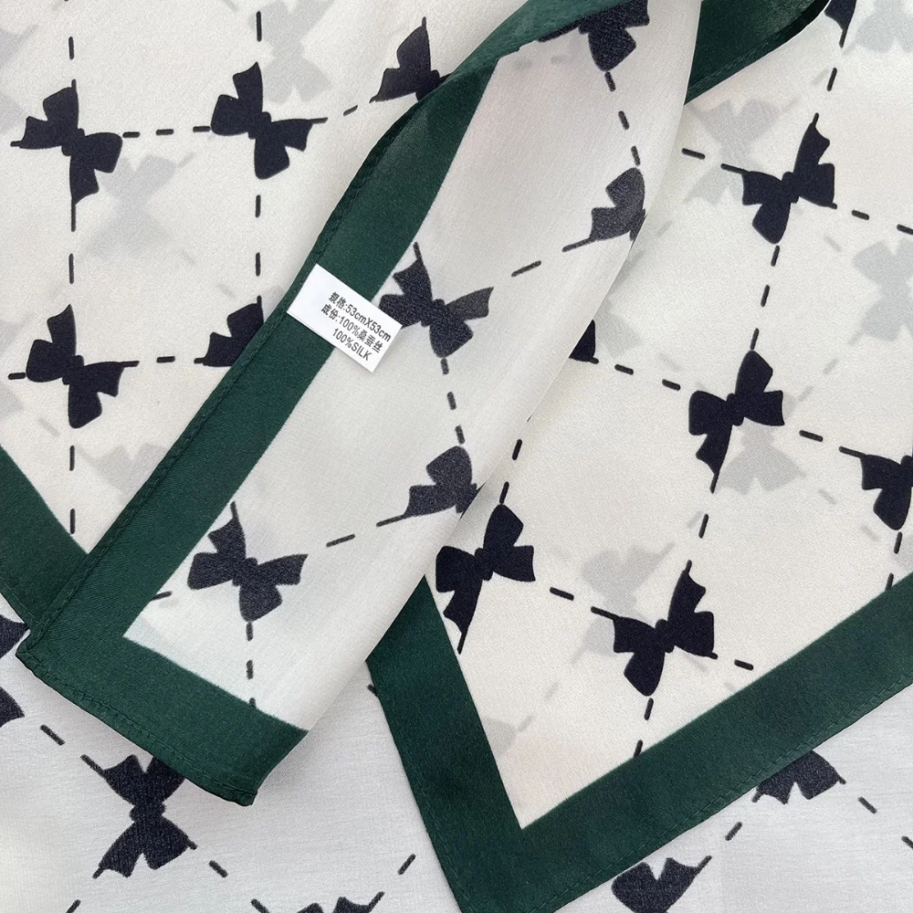 Sciarpa di seta stampata verde per ragazze, sciarpa quadrata da 53 cm, sciarpa decorativa per il collo, piccola sciarpa, accessori per capelli