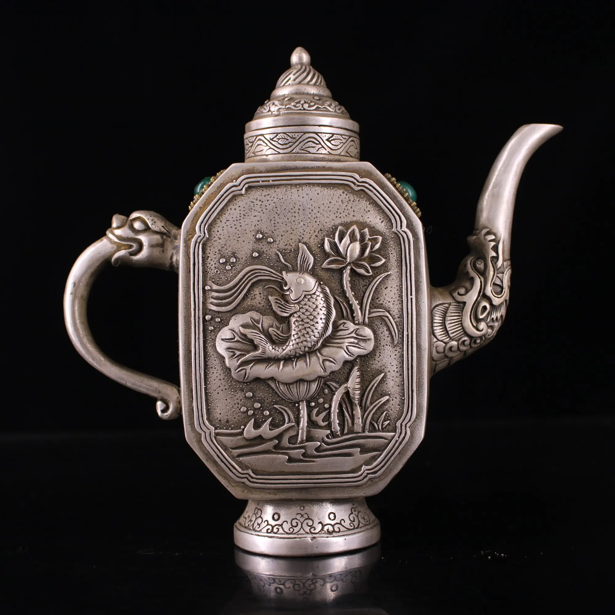 

Микрорезьба из чистой меди с рыбой, ручная работа, инкрустированная драгоценными камнями, позолоченный серебряный горшок для вина, украшение для дома на годы