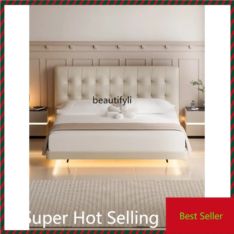 

QQ132 Modern Minimalist Nordic Light Luxury Suspension Bed Minimalist Italian Soft Cushion Leather Bed Master Bedroom Marriage B