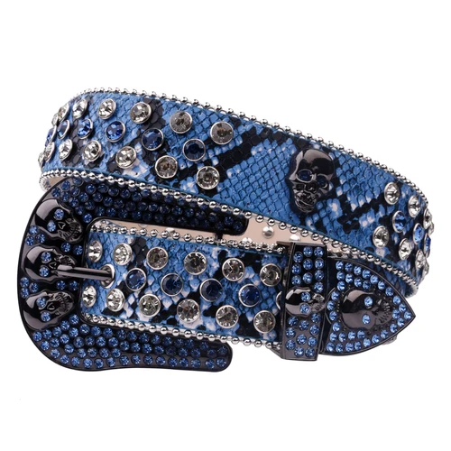 Imagen 2 del producto Cinturón hecho por el hombre con calavera de diamante para mujer, cinturón vaquero occidental elegante con hebilla de metal punk brillante Y2K, cinturón para chaqueta vaquera