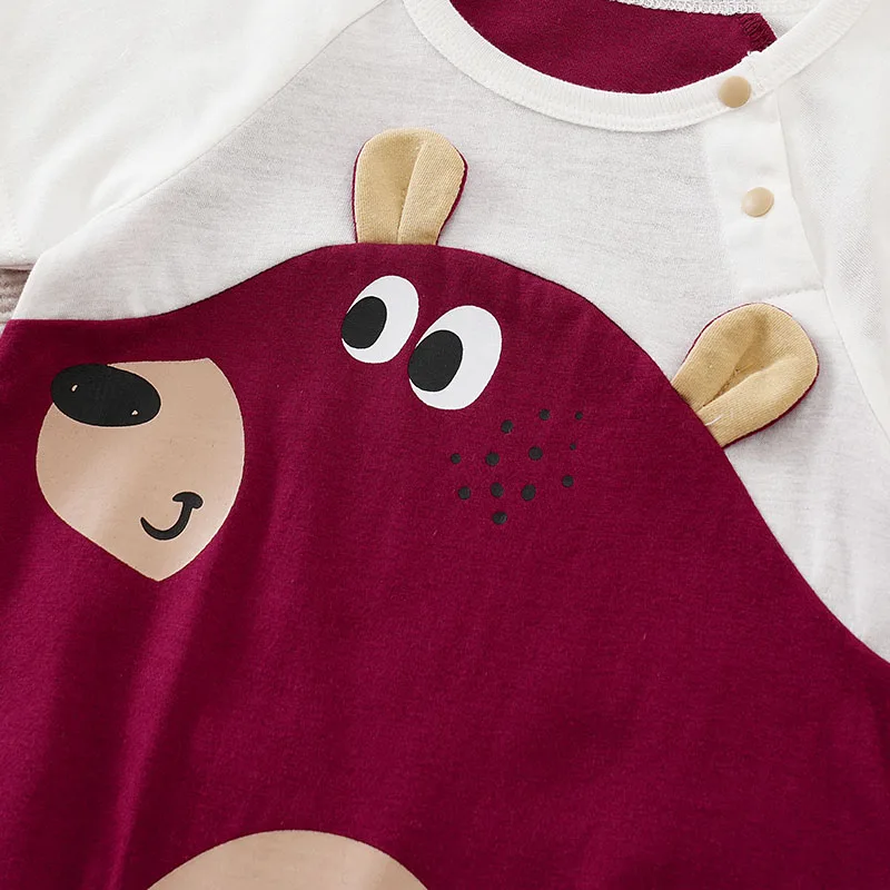 Summer Boys and Girls Cute Anime Little Bear Cotton Comfortable Casual Short Sleeve Round Neck Baby Bodysuit