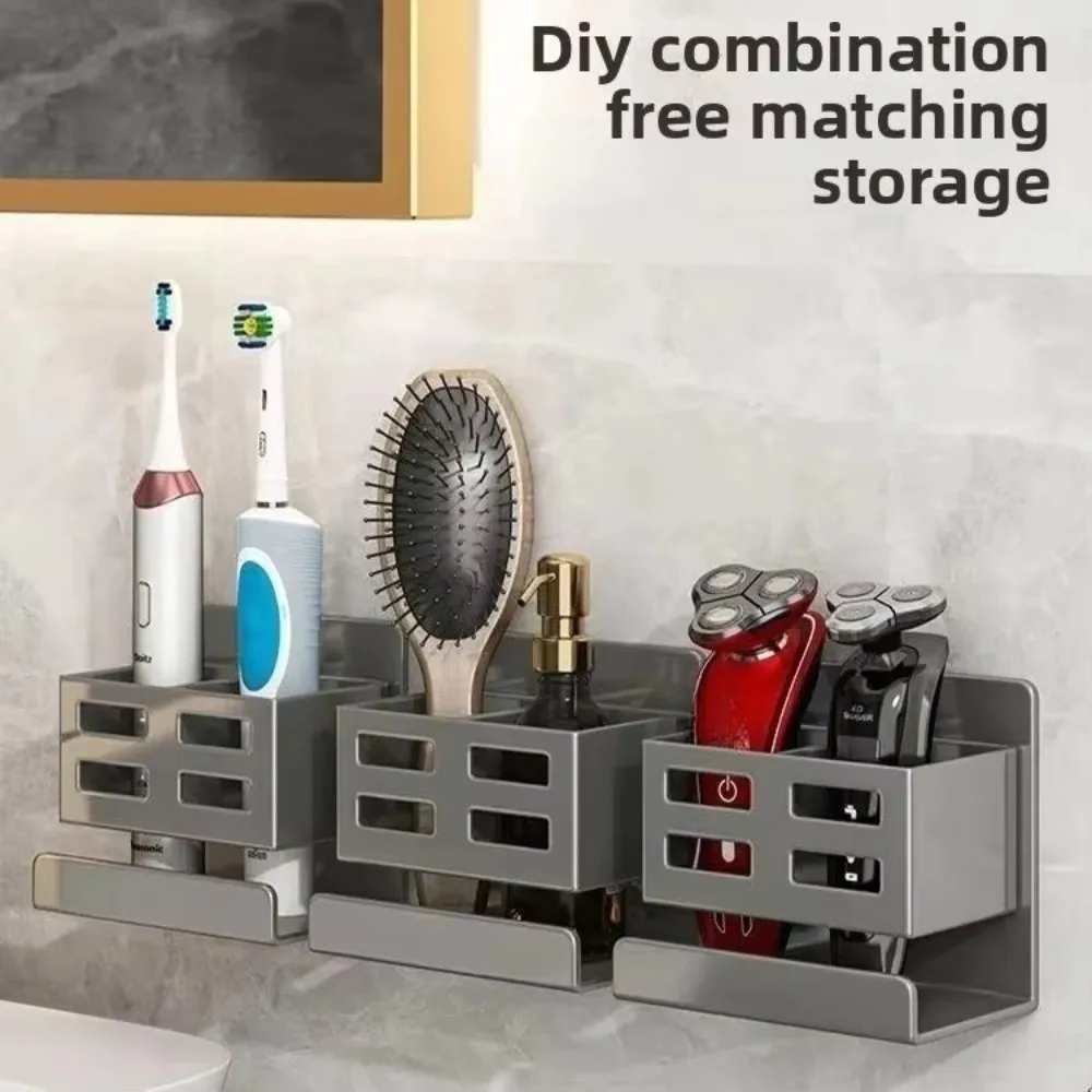 Wall-mounted Toothbrush Razor Storage Rack Space-saving Punch-free Toothpaste Comb Storage Tube Hollow-out Washstand Organizer