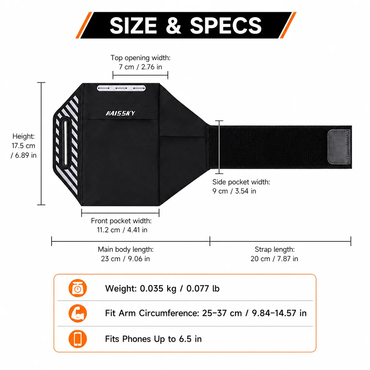 Running Phone Armband for 6.5 inch Phones Adjustable Sports Arm Bag with Dual Pockets Men Women Fitness Gym Cycling Running Bags