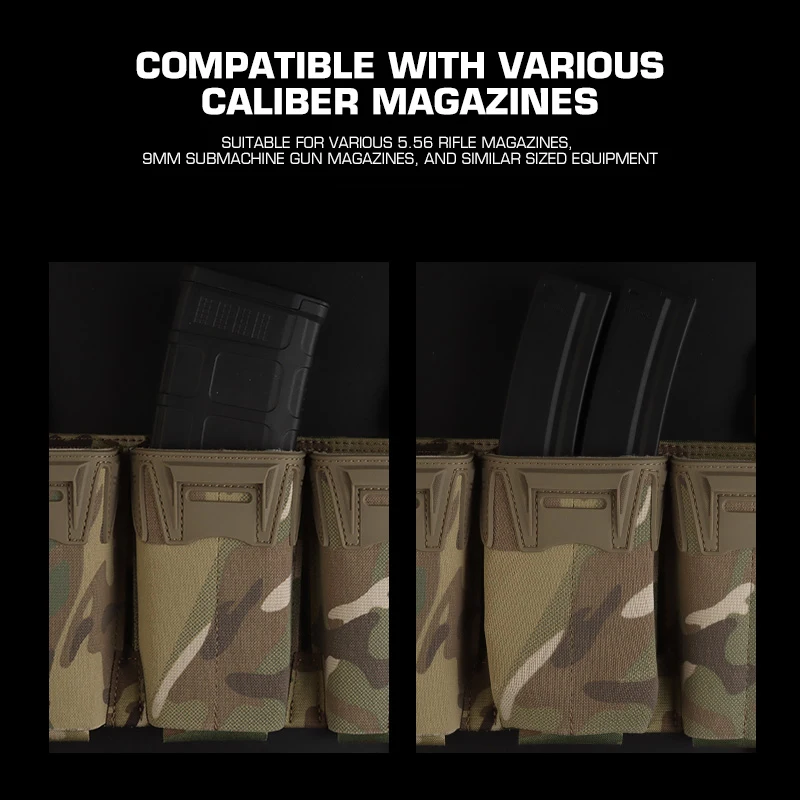 Universal KZ Triple Mag Pouch Panel G-Hook 2.5cm Buckle Mag Carrier Compatible with Rifle 5.56 Submachine 9mm Magazines